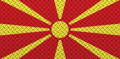 3D Flag of North Macedonia on a metal wall background. photo