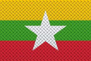 3D Flag of Myanmar on a metal wall background. photo