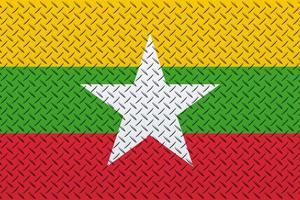 3d bandera de myanmar en un metal pared antecedentes. foto