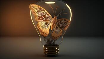 lightbulb with butterfly inside, digital art illustration, photo