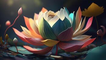 colorful lotus, digital art illustration, photo