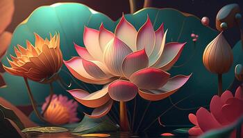 colorful lotus, digital art illustration, photo