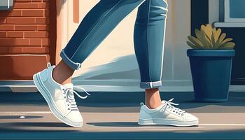 legs wearing stylish shoes, digital art illustration, photo