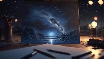 painting starry night sky, digital art illustration, photo