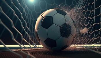 soccer ball in goal, digital art illustration, photo