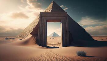 Desierto portal triángulo, digital Arte ilustración, generativo ai foto