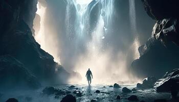 dancing in a waterfall, digital art illustration, photo