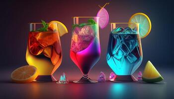 colorful cocktails, digital art illustration, photo