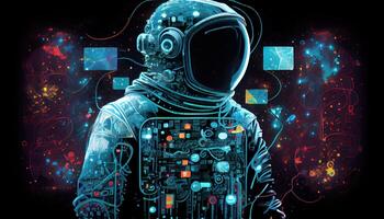 cosmic hacker, digital art illustration, photo