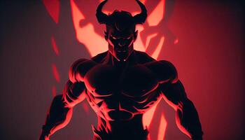 devil warrior in shadow, digital art illustration, photo