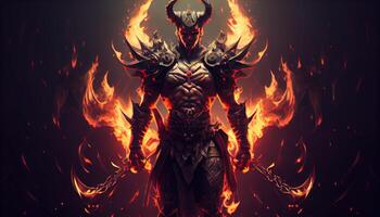 devil warrior with hellfire, digital art illustration, photo