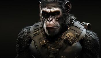 chimpanzee commando, digital art illustration, photo