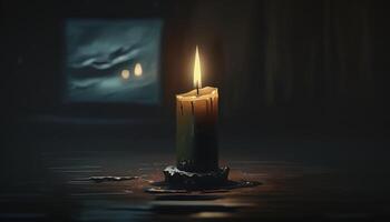 single candle, digital art illustration, photo