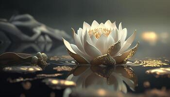floating lotus flower, digital art illustration, Generative AI photo