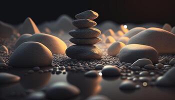 zen stone, digital art illustration, Generative AI photo