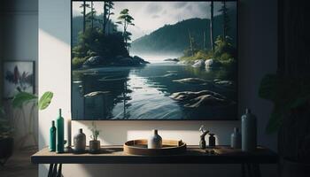 serene landscape painting, digital art illustration, photo