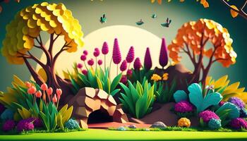 colorful spring background, digital art illustration, photo