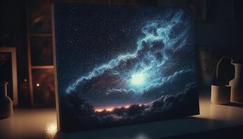 painting starry night sky, digital art illustration, photo