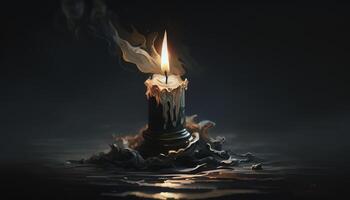 single candle, digital art illustration, photo