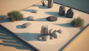 zen garden, digital art illustration, photo