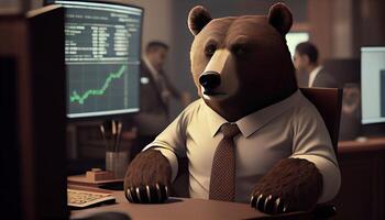 bear investor, digital art illustration, photo