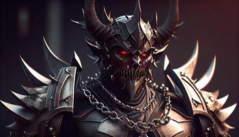 devil warrior in armor, digital art illustration, photo