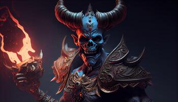 devil warrior with curse powers, digital art illustration, photo