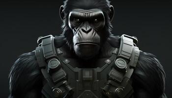 chimpanzee commando, digital art illustration, photo