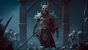 devil warrior with necromancy, digital art illustration, photo
