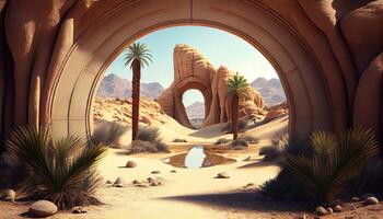 desert portal city, digital art illustration, photo