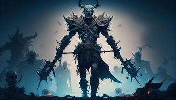 devil warrior with necromancy, digital art illustration, photo