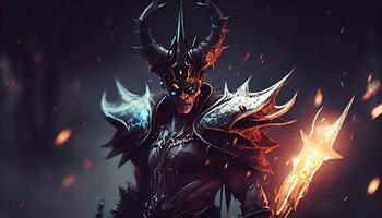 devil warrior with dark magic, digital art illustration, photo