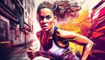 aptitud deporte niña correr, digital Arte ilustración, generativo ai foto