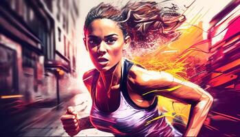 fitness sport girl running, digital art illustration, photo