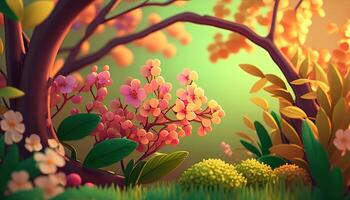 colorful spring background, digital art illustration, photo