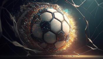 soccer ball in goal, digital art illustration, photo