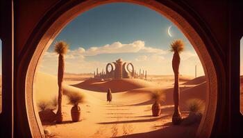 desert portal city, digital art illustration, photo