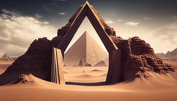Desierto portal triángulo, digital Arte ilustración, generativo ai foto