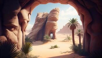 desert portal oasis, digital art illustration, photo