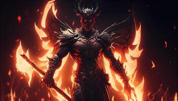 devil warrior with hellfire, digital art illustration, photo