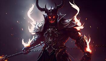 devil warrior with dark magic, digital art illustration, photo