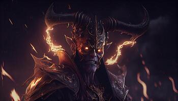 devil warrior with dark magic, digital art illustration, photo