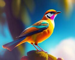 Colorful bird on a background of nature. 3d illustration. photo