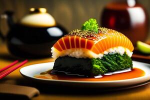 Japanese Cuisine - Maki Sushi with Rice and Vegetables. photo