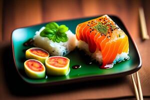 Japanese Cuisine - Maki Sushi with Rice and Vegetables. photo