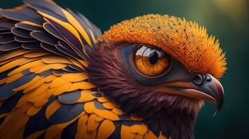 3D rendering of a beautiful bird with orange and yellow feathers. photo