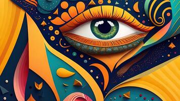 Beautiful female eye with abstract pattern on background. Vector illustration. photo