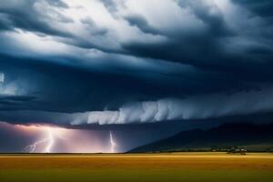 un tormenta es viniendo en el campos de sur África. el tormenta es próximo. ai generado foto