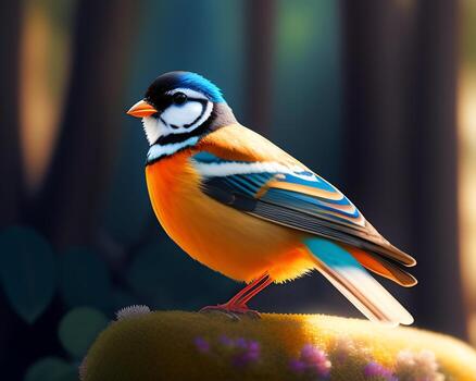 3d render of a colorful bird on a background of nature. photo