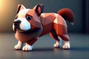 3D rendering of a cute corgi dog in a low poly style. photo